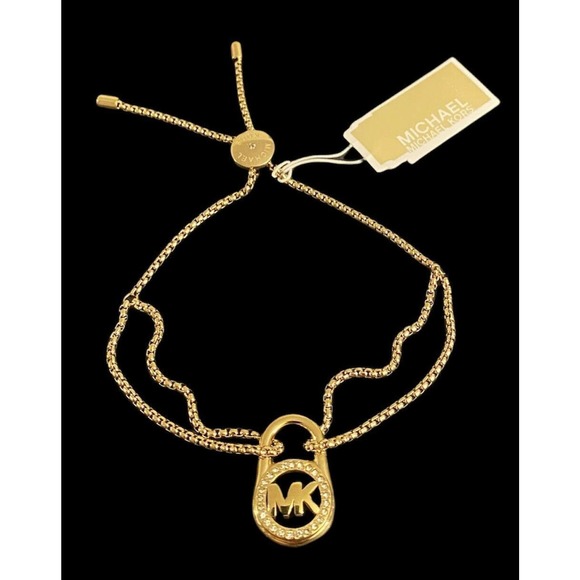 Michael Kors MK Padlock Slider Bracelet Crystals Gold MKJX7380710 Nib $85.00 - Picture 3 of 6